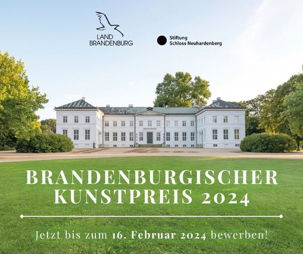 Grafik zeigt das Schloss Neuhardenberg mit Schriftzug Kunstpreis und den Logos von Land und Stiftung Schloss Neuhardenberg