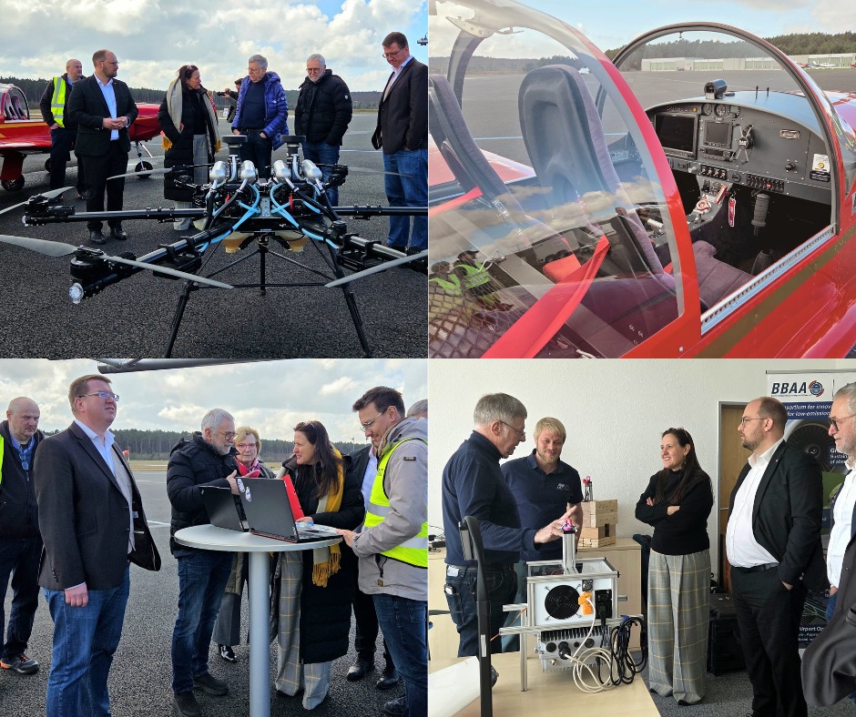 Gezeigt werden vier Fotos vom Termin auf dem Flugplatz