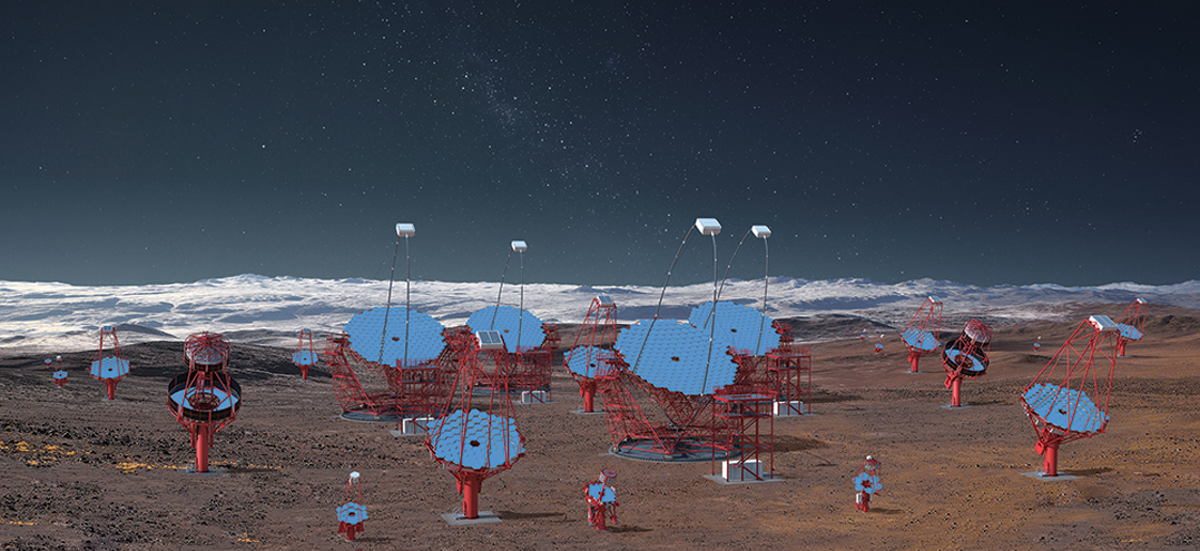 Bild: grafische Darstellung des Cherenkov Telescope Array