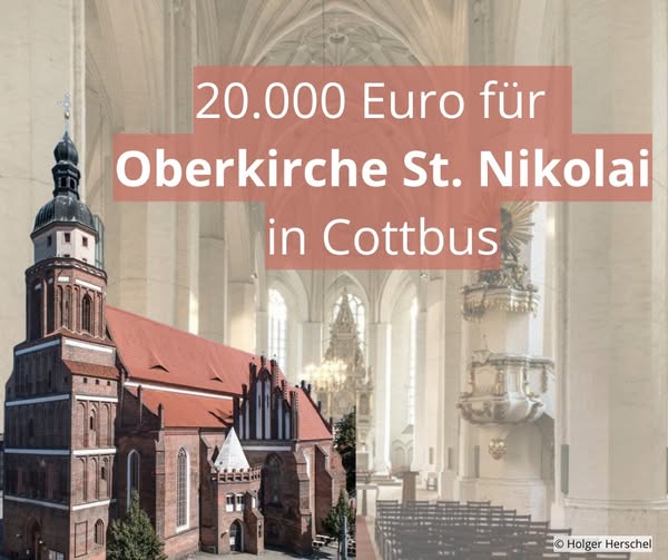 Gezeigt wird einmal die Kirche von außen und eine Innenansicht 