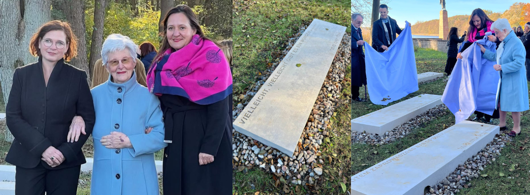 Bild: Ministerin Manja Schüle enthüllt gemeinsam mit einer Überlebenden einen Gedenkstein in der Gedenkstätte Ravensbrück